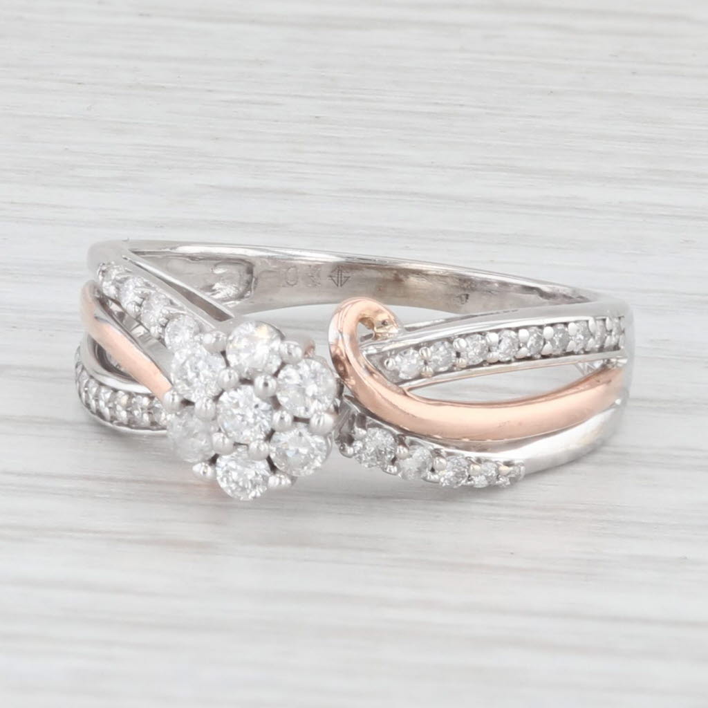 Light Gray 0.35ctw Diamond Cluster Engagement Ring 10k White Rose Gold Size 7