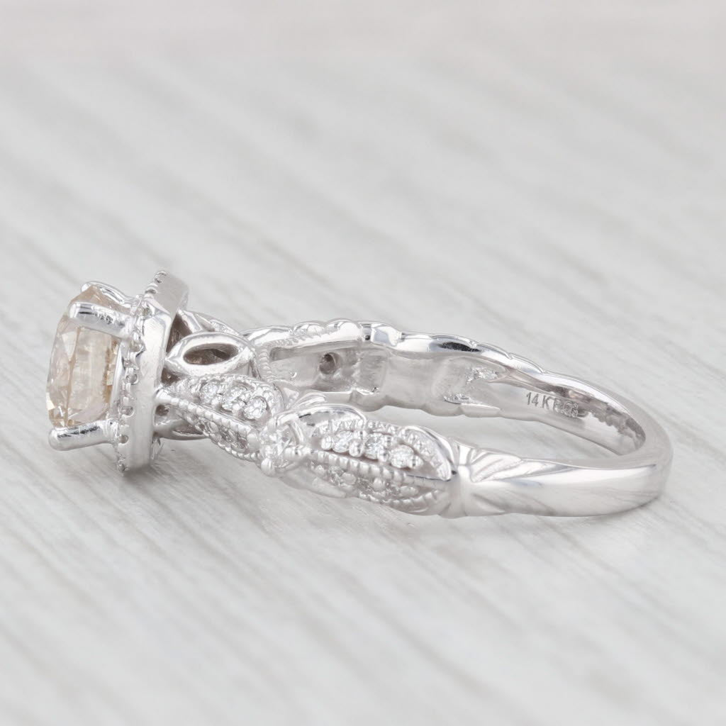 Light Gray 1.50ctw Round Diamond Halo Engagement Ring 14k White Gold Size 5.25 Cathedral