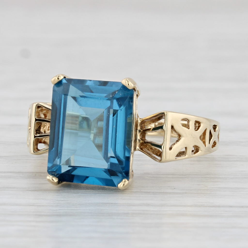 Light Gray 4.05ct London Blue Topaz Emerald Cut Solitaire Ring 10k Yellow Gold Size 5