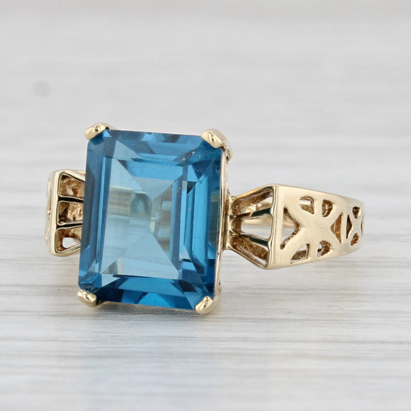 4.05ct London Blue Topaz Emerald Cut Solitaire Ring 10k Yellow Gold Size 5