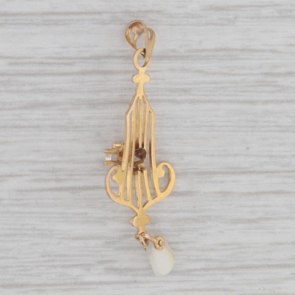 Gray Ostby Barton Lavalier Pendant 10k Gold Glass Mother of Pearl Vintage