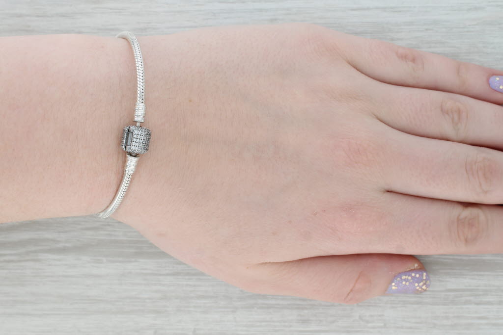 Gray Authentic Pandora Signature Pave Clasp Bracelet Sterling Silver 7.1" 590723CZ