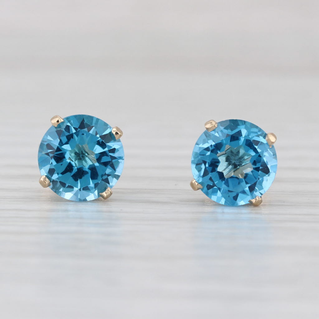 5ctw Round Blue Topaz Stud Earrings 14k Yellow Gold Solitaire Studs