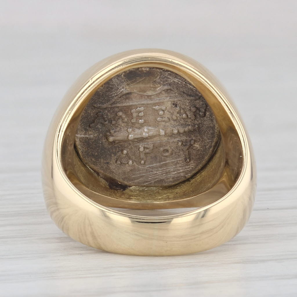 Light Gray Figural Coin Copy Ring 18k Yellow Gold Silver Size 4 Signet