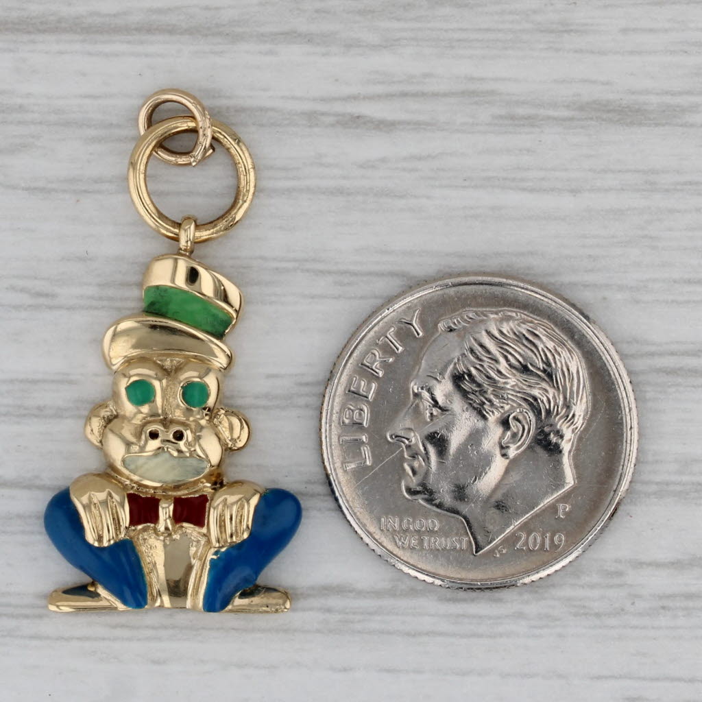Gray Tuxedo Clad Monkey Pendant 18k 10k Yellow Gold Enamel Charm