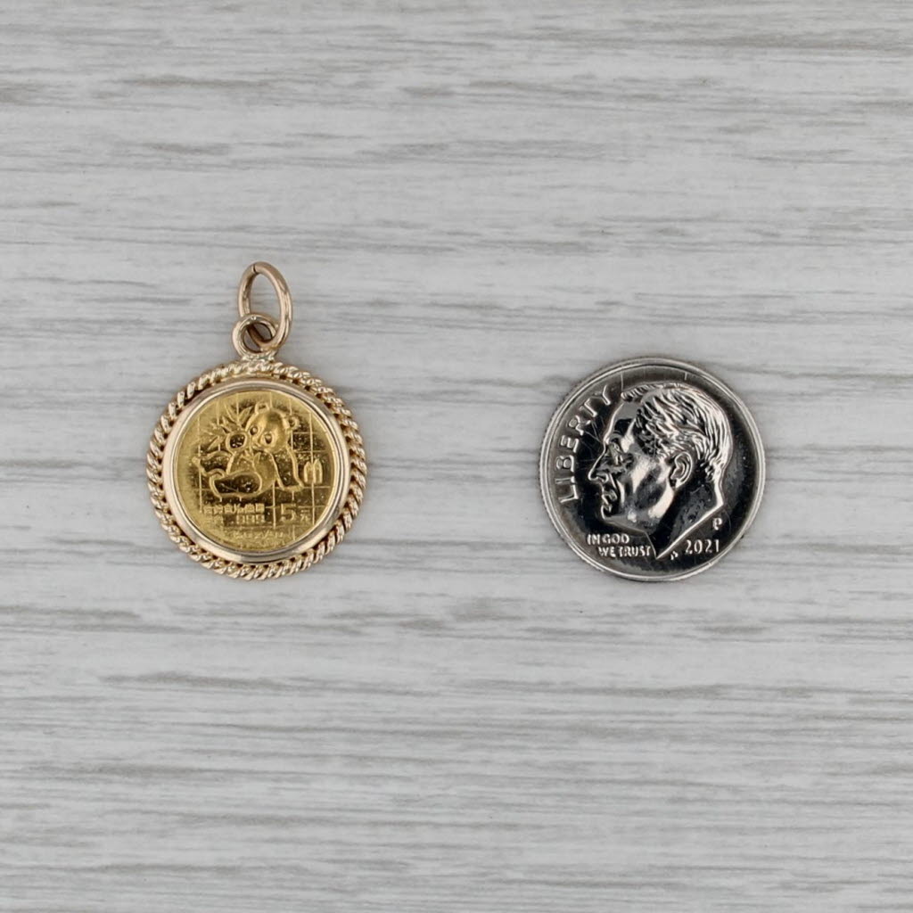 Chinese Panda Coin Pendant 14k 999 Gold 1989 5 Yuan 1/20oz Charm