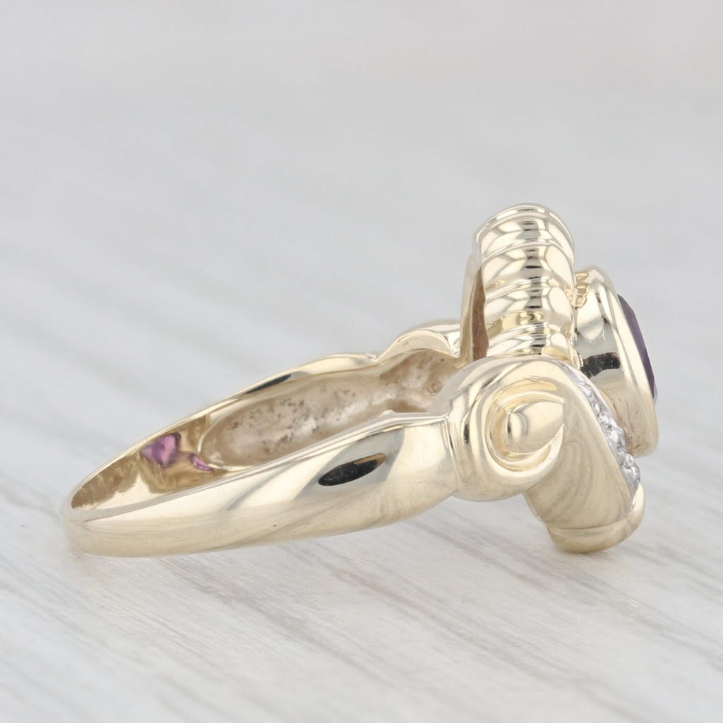 Light Gray 0.90ct Round Amethyst Solitaire Ring 10k Yellow Gold Size 6.25 Diamond Accents