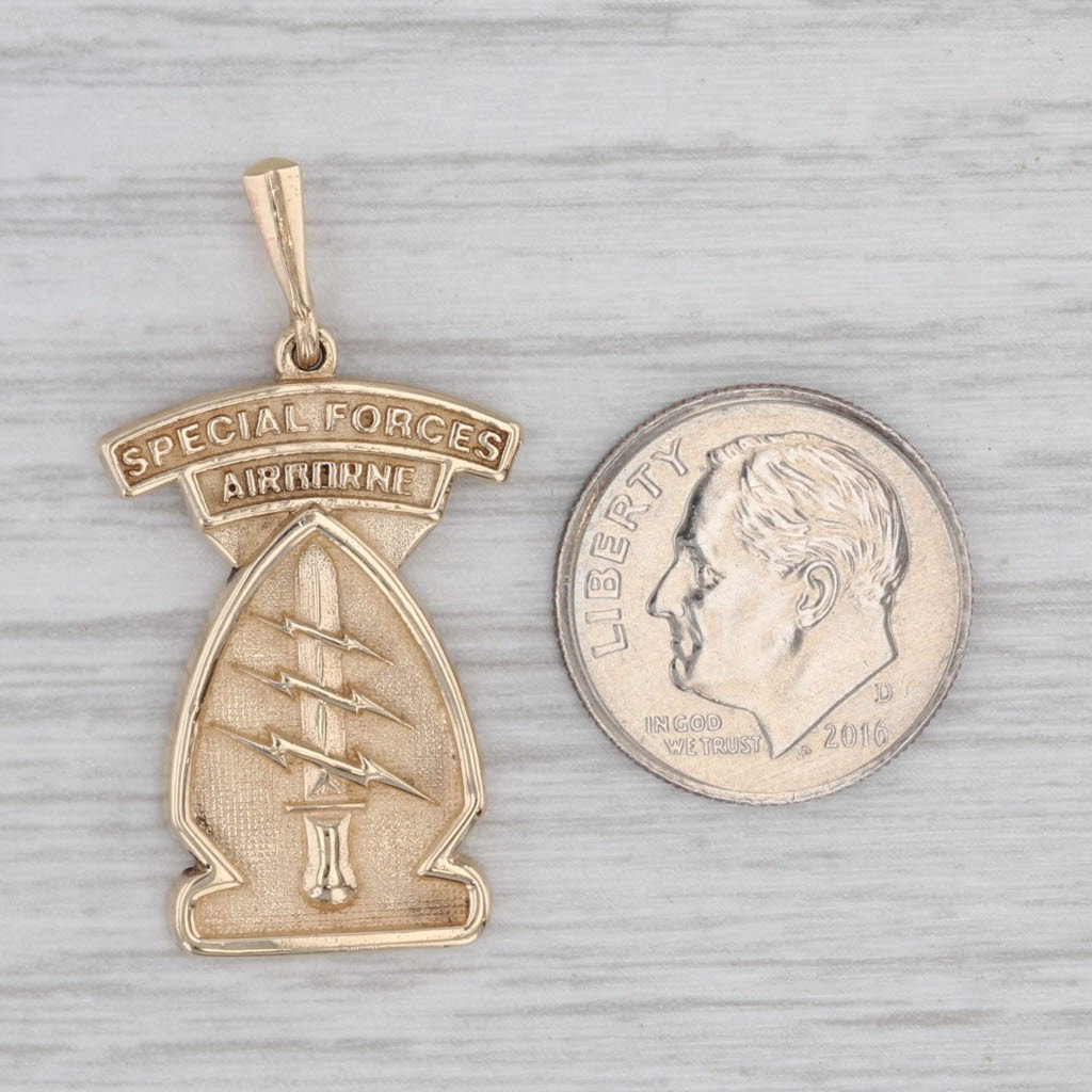 Gray Special Forces Airborne Pendant Sword Arrowhead Coat of Arms 10k Gold Military