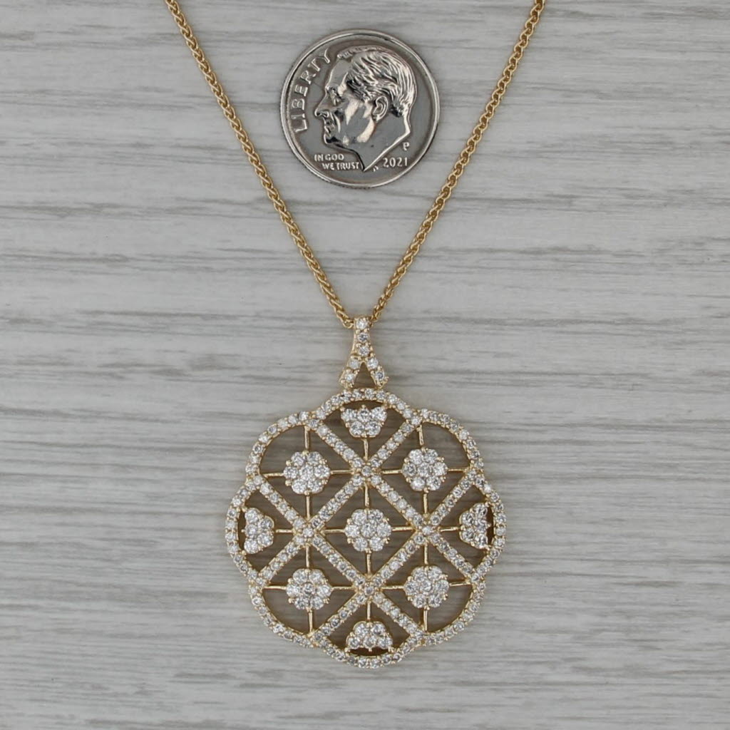 2.08ctw Diamond Openwork Flower Pendant Necklace 14k Gold 18.25" Wheat Chain