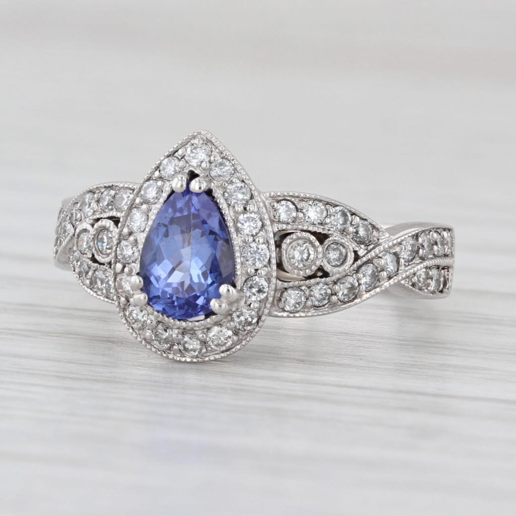 1.27ctw Pear Tanzanite Diamond Halo Teardrop Ring 14k White Gold Engagement