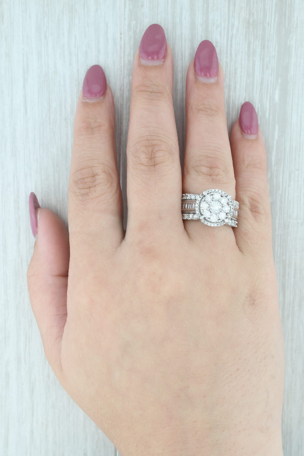 Gray 2.05ctw Diamond Cluster Halo Cocktail Ring 10k White Gold Size 7 Bridal
