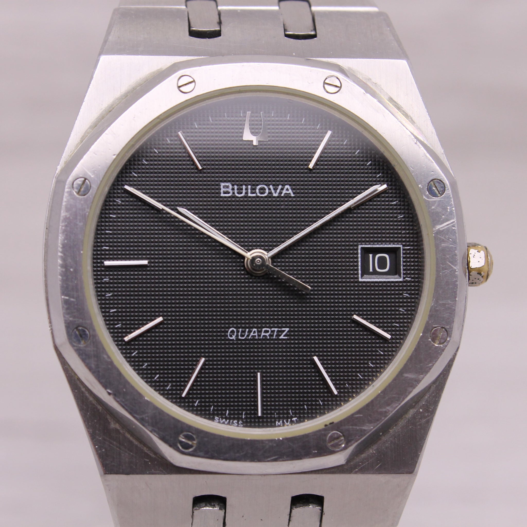 Vintage 1981 Bulova Royal Oak Mens 35mm Stainless Steel Quartz Watch B