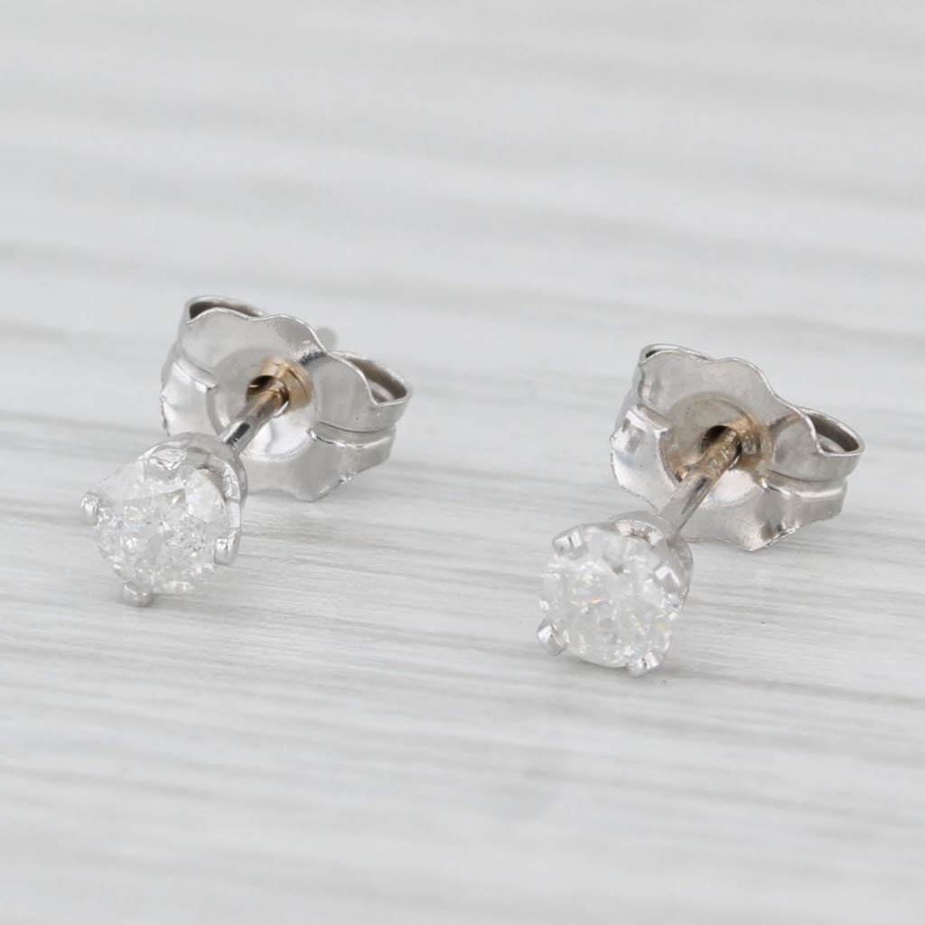 Light Gray 0.18ctw Diamond Round Solitaire Stud Earrings 14k White Gold