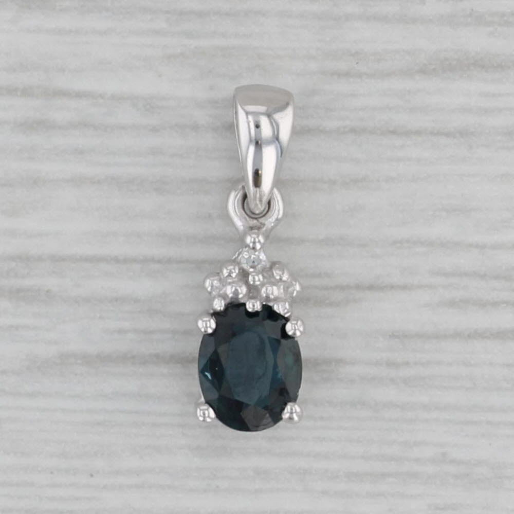 Gray Small 0.35ctw Blue Sapphire Diamond Pendant 10k White Gold
