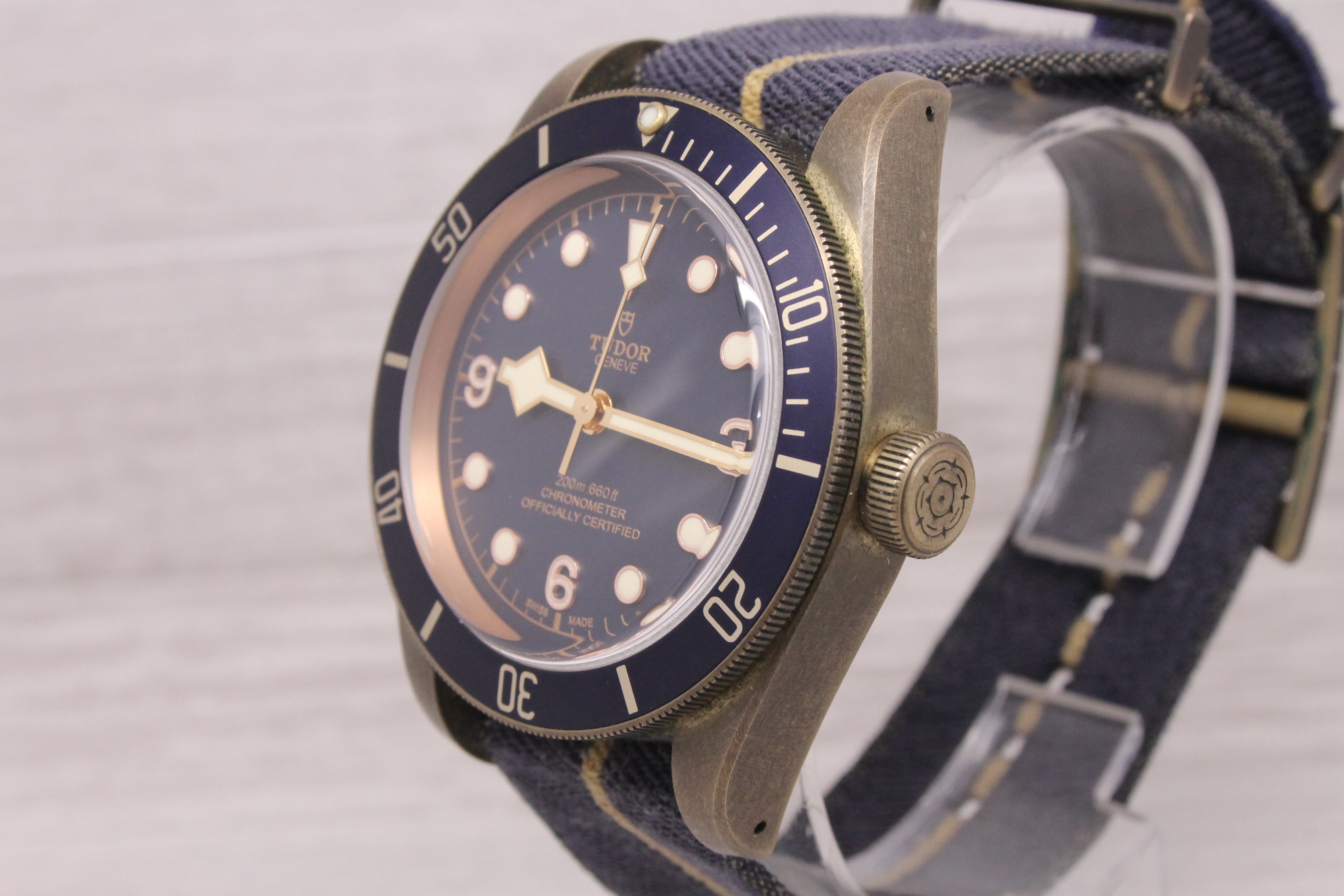 Gray Tudor Heritage Bronze Bay Mens 43mm Divers Watch Bucherer Box Papers 79250BB