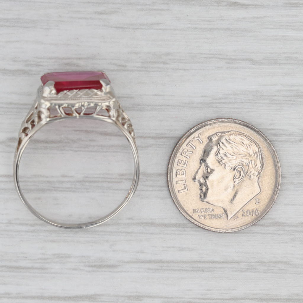 Gray Vintage 3.45ct Lab Created Ruby Solitaire Ring 14k White Gold Size 8