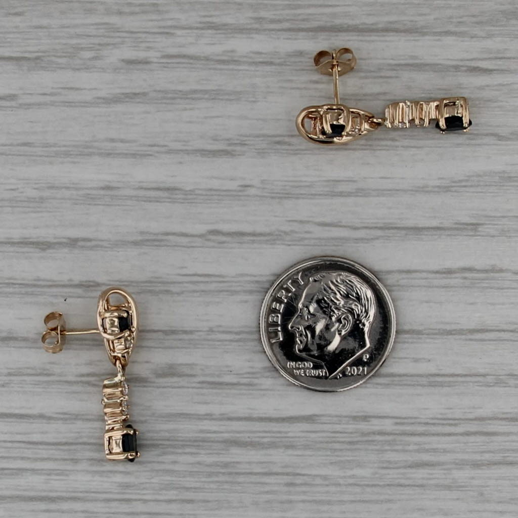 1.10ctw Blue Sapphire Diamond Dangle Earrings 14k Yellow Gold Drops