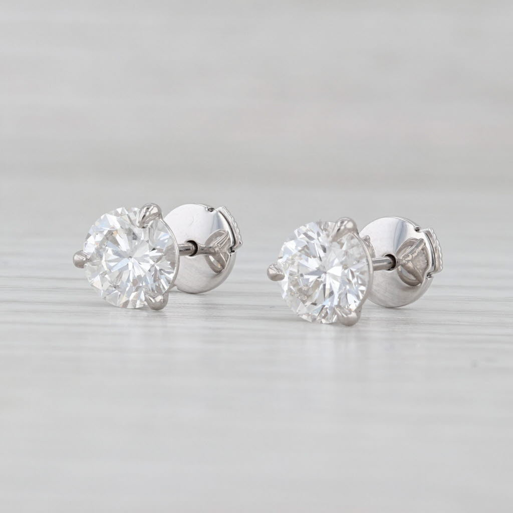 New 2ctw Round Lab Grown Diamond Stud Earrings 14k Gold IGI VVS1-VS2 D-E Studs