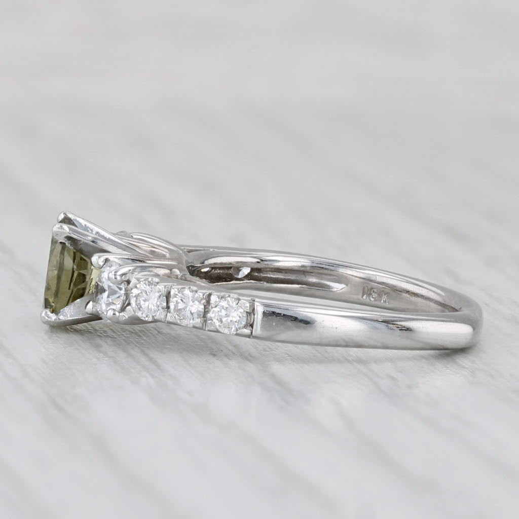 Light Gray 1.42ctw Green Tourmaline Diamond Ring 18k White Gold Size 4 Engagement