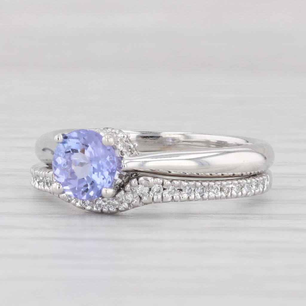 Light Gray 1ctw Round Tanzanite Engagement Ring Diamond Wedding Band 18k Gold Bridal Set