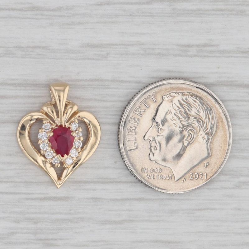 0.40ctw Ruby Diamond Heart Pendant 14k Yellow Gold