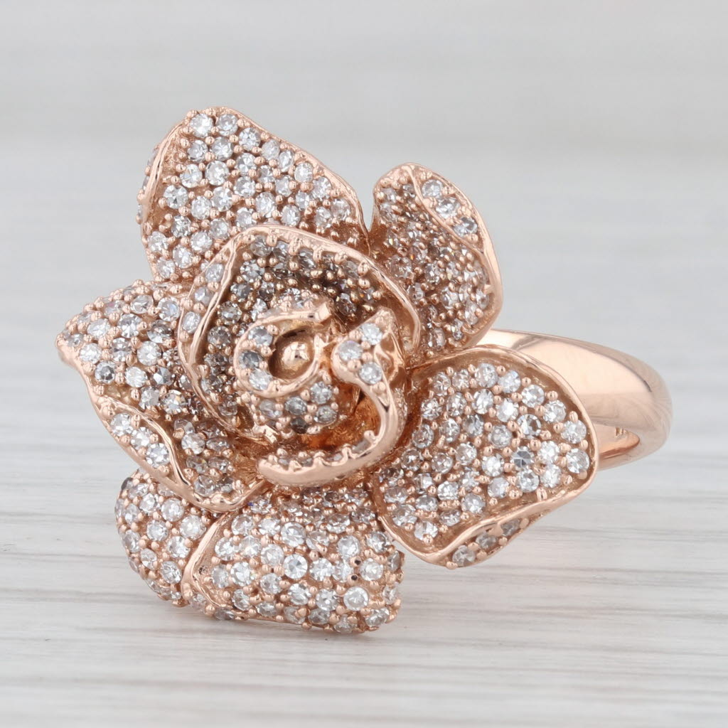 Light Gray 0.53ctw Diamond Flower Ring 14k Rose Gold Size 7.25 Cocktail