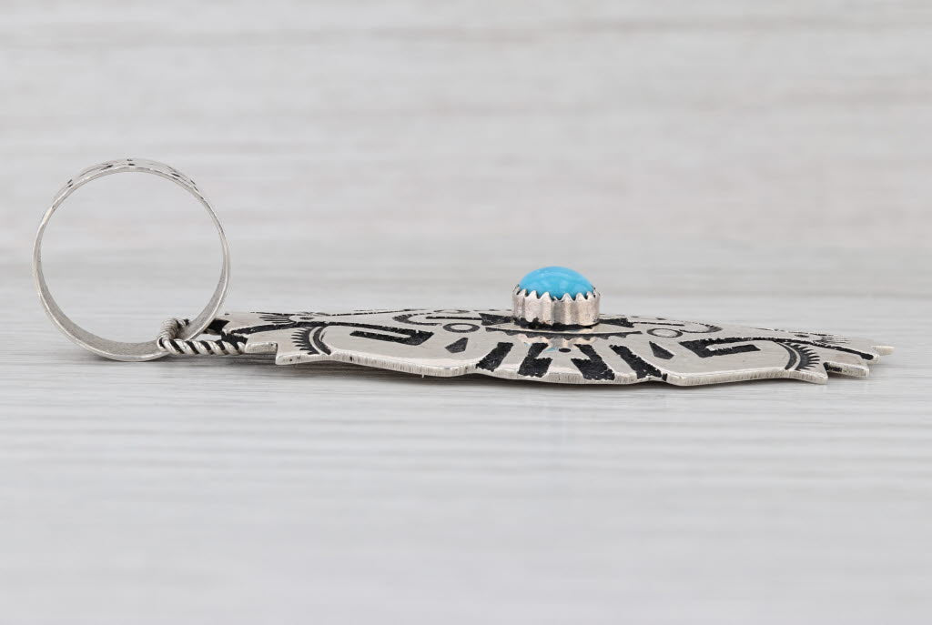 Navajo Turquoise Tribal Pendant Sterling Silver Vintage Native American Singer