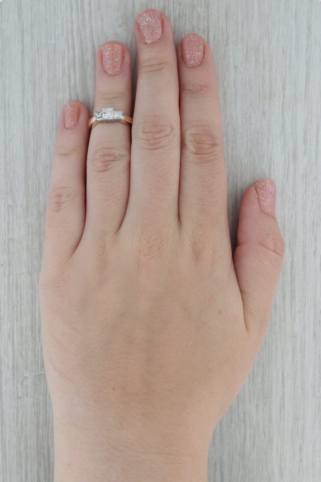 Dark Gray 1.06ctw Princess Diamond 3-Stone Engagement Ring 14k Gold Size 5.25