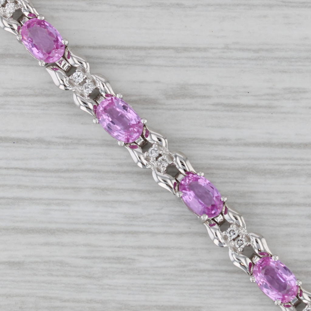 Gray 7.63ctw Pink Sapphire Diamond Tennis Bracelet 18k White Gold 6.75"