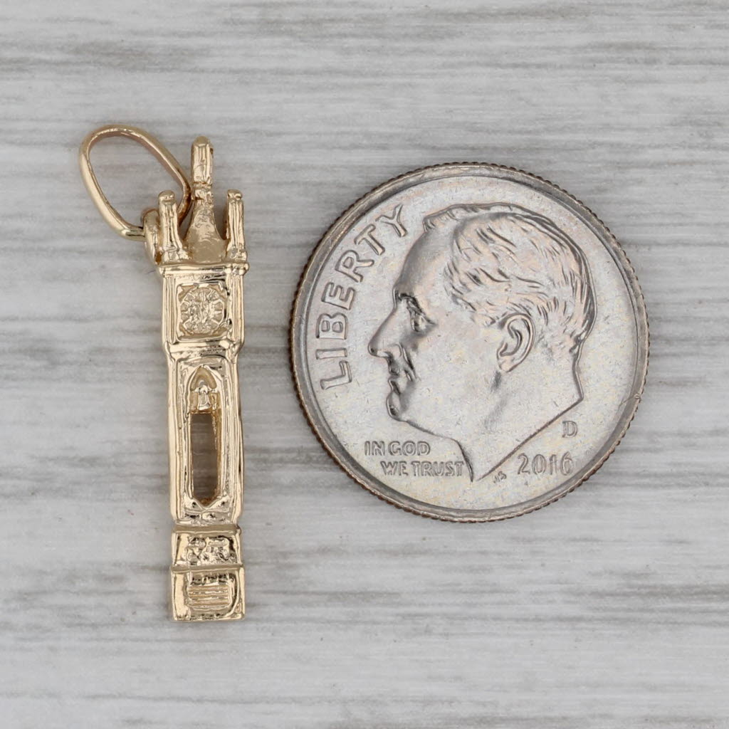 Gray Big Ben Clock Tower Charm 14k Gold Vintage London England Souvenir Pendant