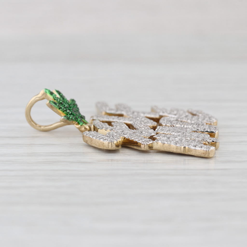 1.05ctw Diamond Self Made Leaf Pendant 10k Yellow Gold Statement