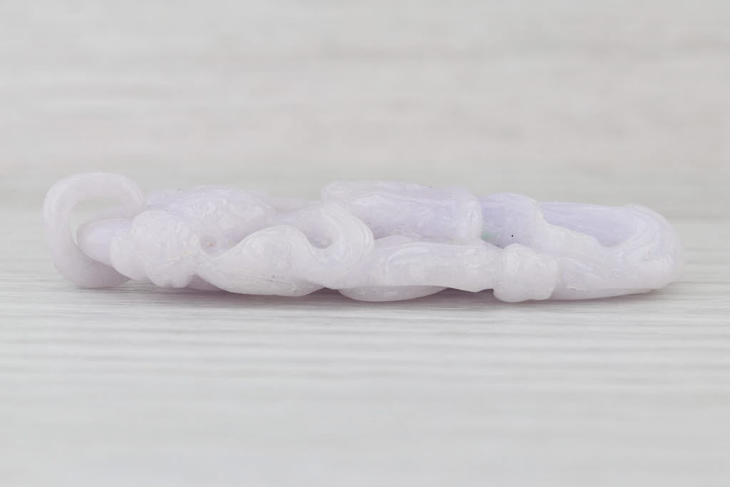 Vintage Lavender Jadeite Jade Ornate Figural Floral Carved Pendant