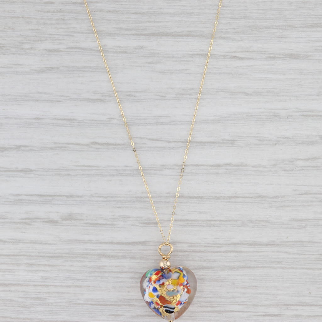 Light Gray New Colorful Glass Mosaic Heart Pendant Necklace 14k Yellow Gold 16"-18"