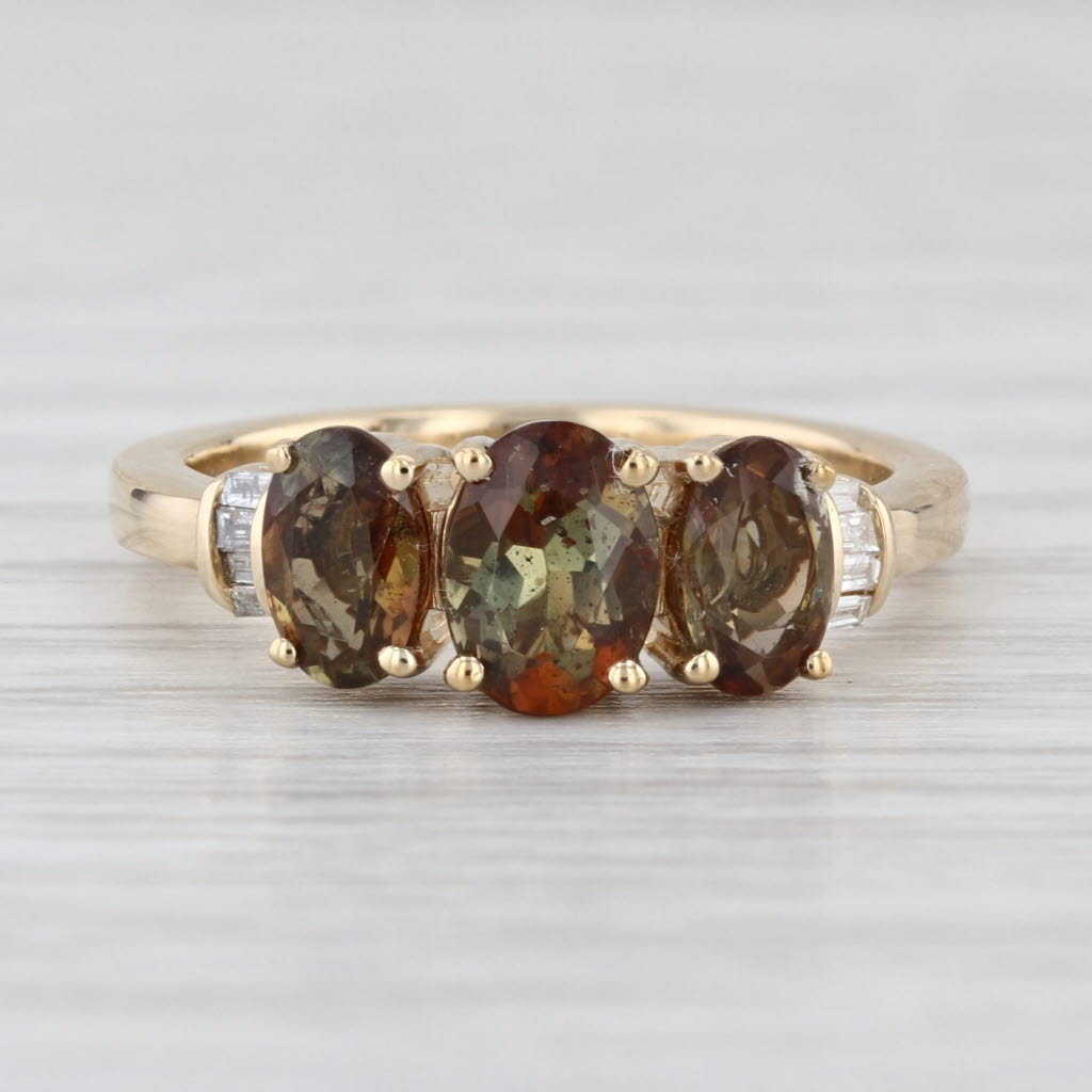 1.60ctw Andalusite Diamond 3-Stone Ring 10k Yellow Gold Size 6.25