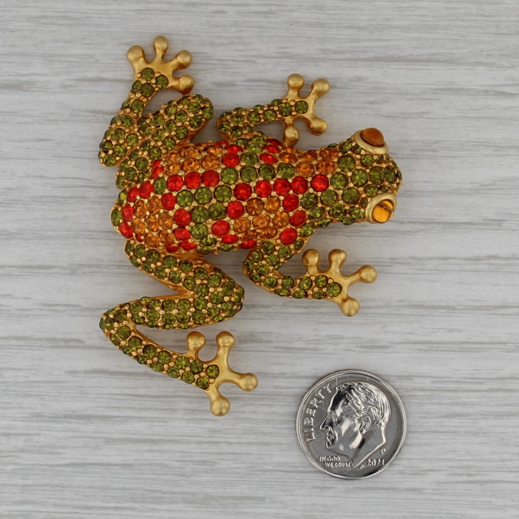 Givenchy Rhinestone Tree Frog Brooch Gold Toned Large Fashion Statement Pin