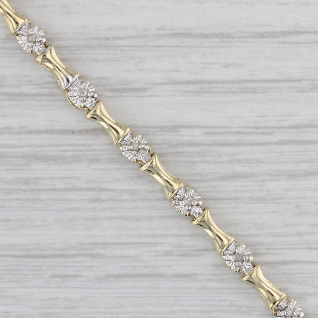 Gray 0.12ctw Diamond Bamboo Link Bracelet 10k Yellow Gold 7" 3.4mm