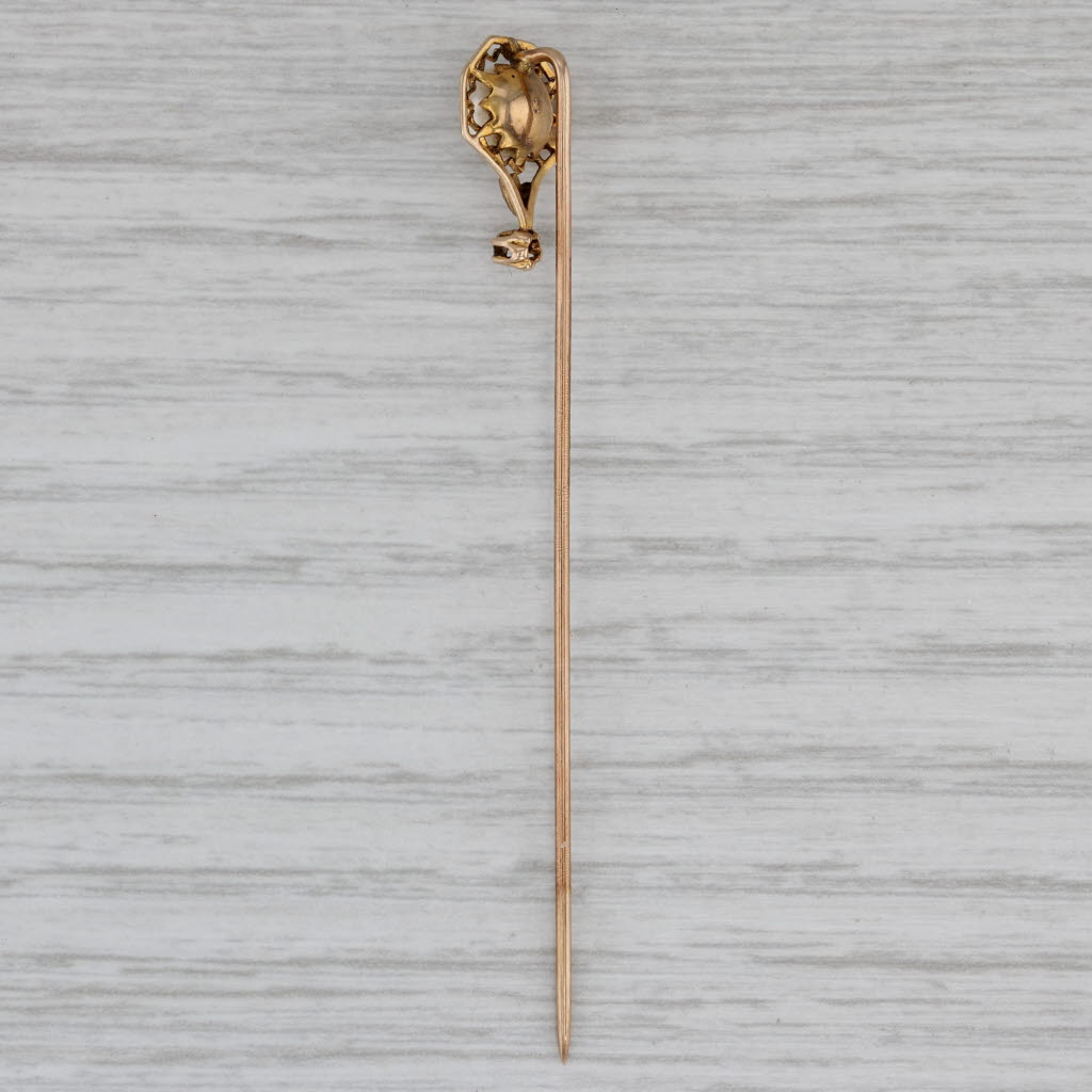 Gray Antique Pearl Diamond Stickpin 10k Yellow Gold Pin