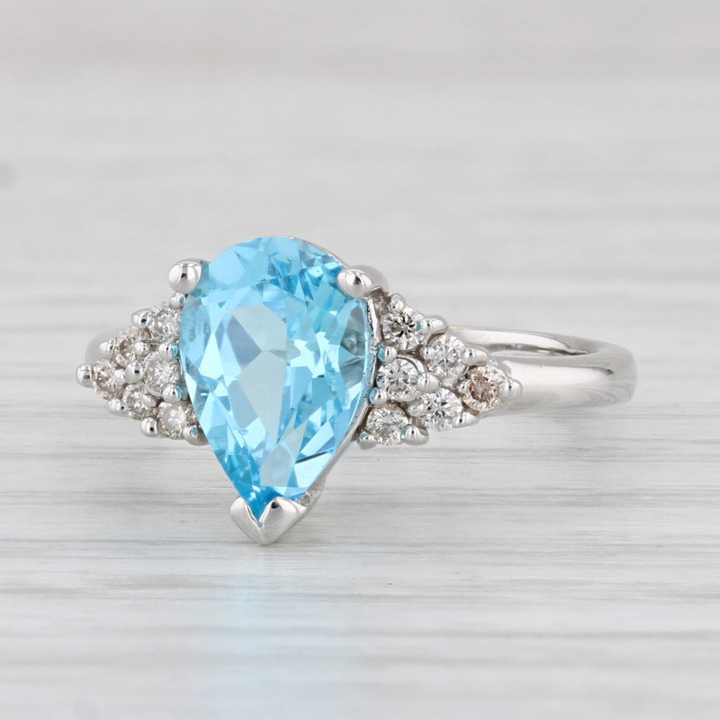 Light Gray 2.56ctw Pear Blue Topaz Diamond Ring 14k White Gold Size 6.75 Teardrop
