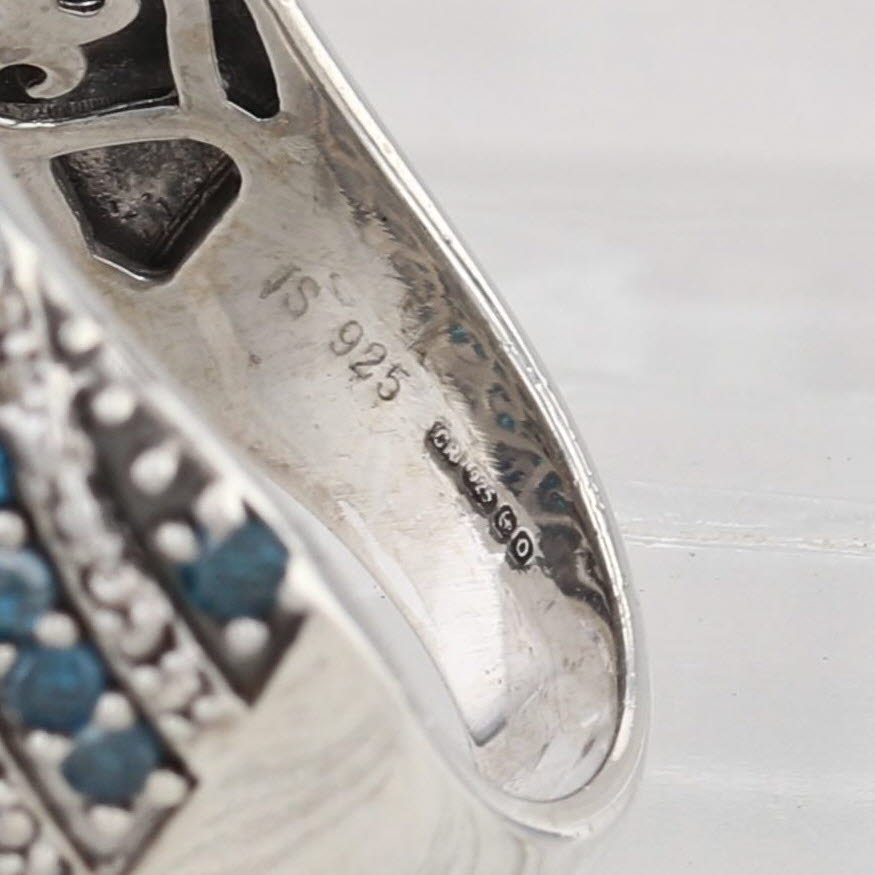 0.90ctw Blue Diamond Striped Ring Sterling Silver Size 6-6.25 Cocktail