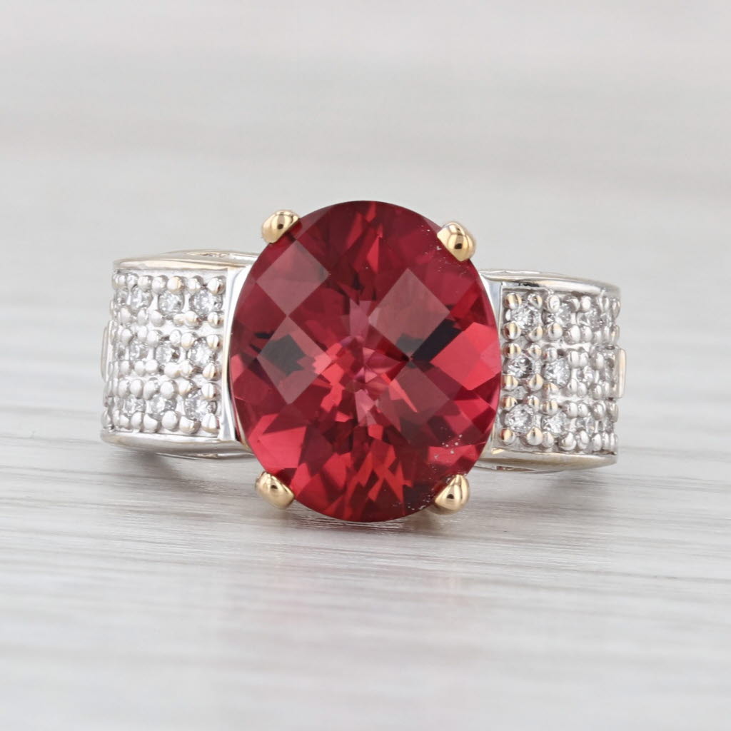 5.28ctw Rubellite Tourmaline Diamond Ring 14k White Yellow Gold Size 5