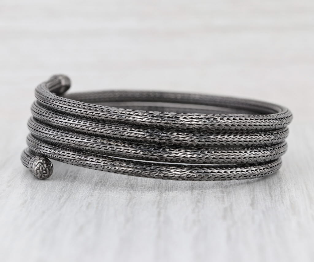 John Hardy Dark Silver Classic Chain Coil Wrap Bangle Sterling Silver Flexible