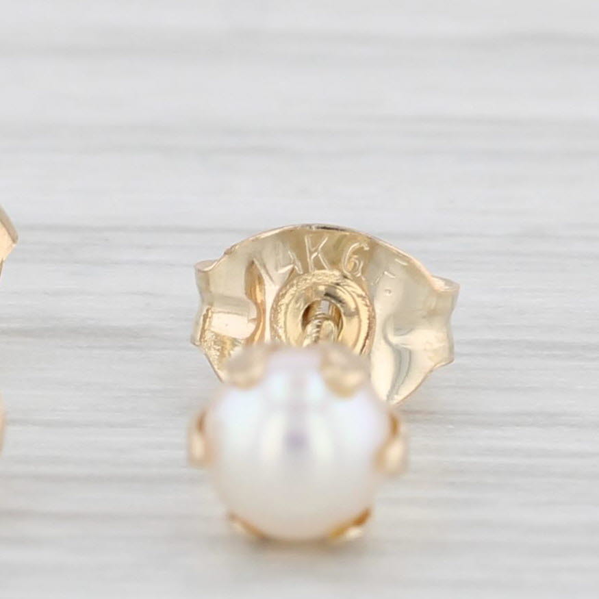 Light Gray Cultured Pearl Stud Earrings 14k Yellow Gold Round Solitaire Studs