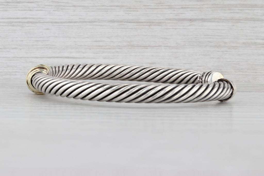Light Gray David Yurman 0.16ctw Ruby 5mm Cable Cuff Bracelet Sterling Silver 14k Gold 6.5"