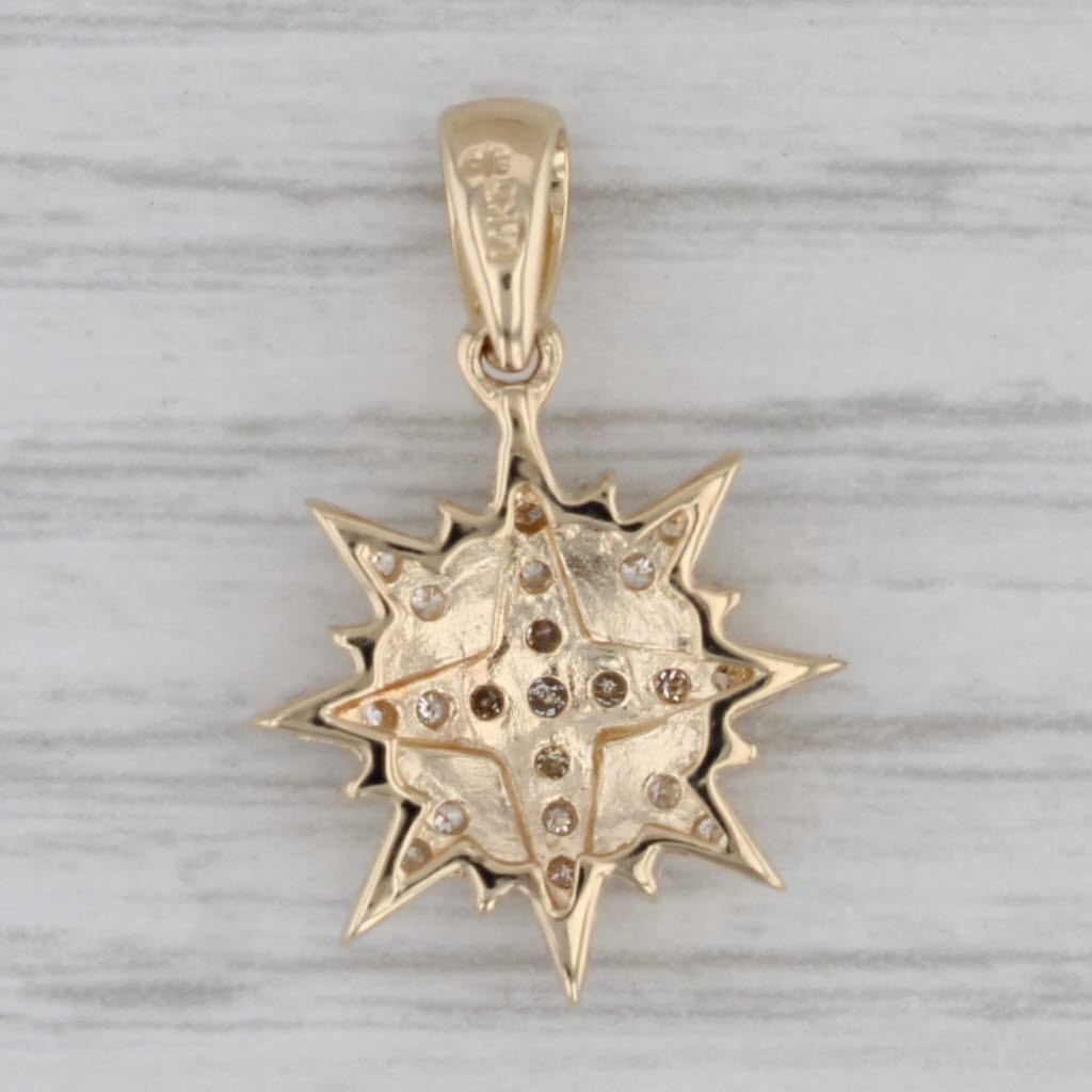 Gray Diamond Cluster Star Pendant 14k Yellow Gold Small Drop