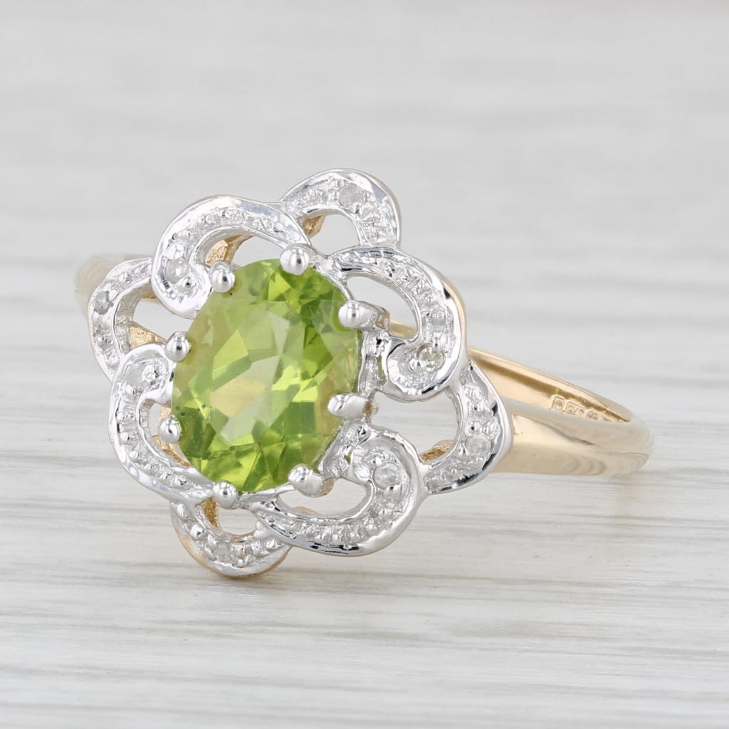 Light Gray 1.37ctw Oval Peridot Diamond Ring 9k Yellow Gold Size 8.75