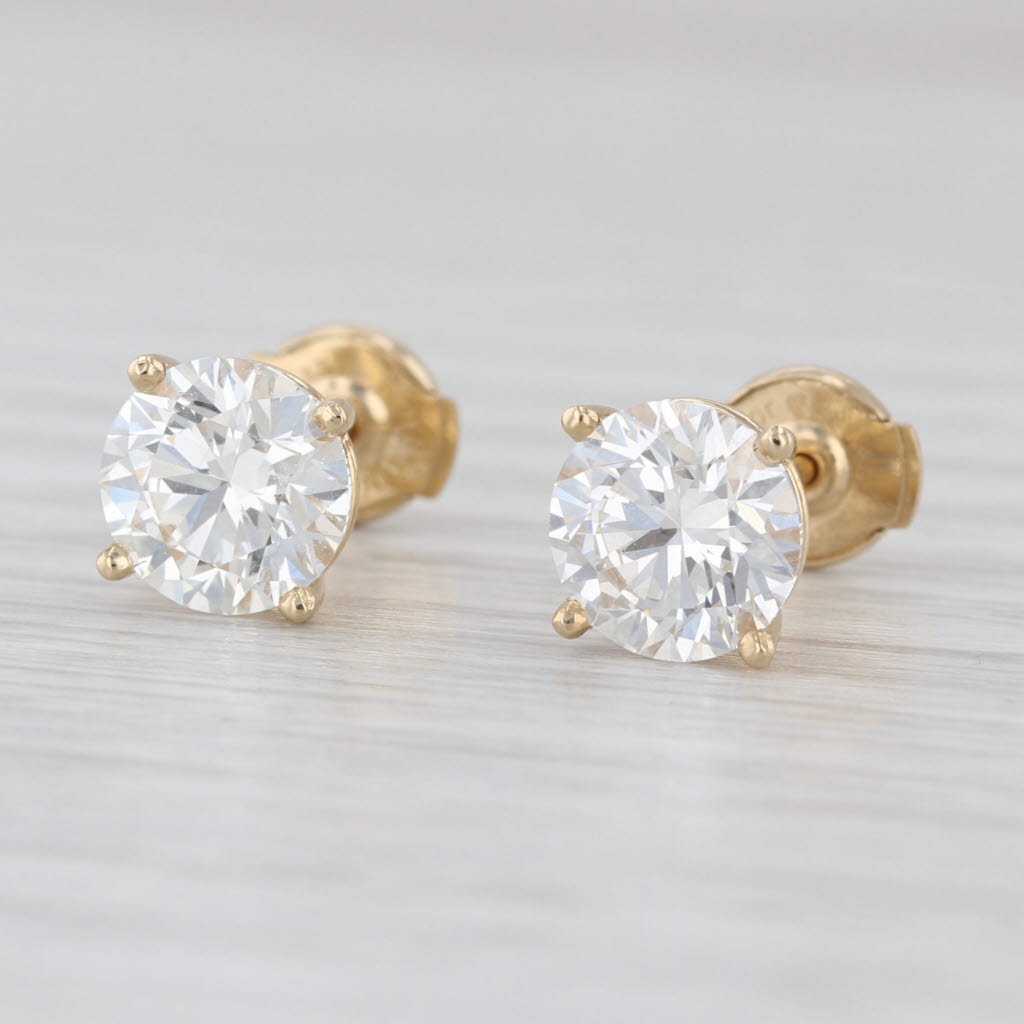 IGI 3.10ctw Round G VS1 Lab Grown Diamond Stud Earrings 14k Gold Secure Backs