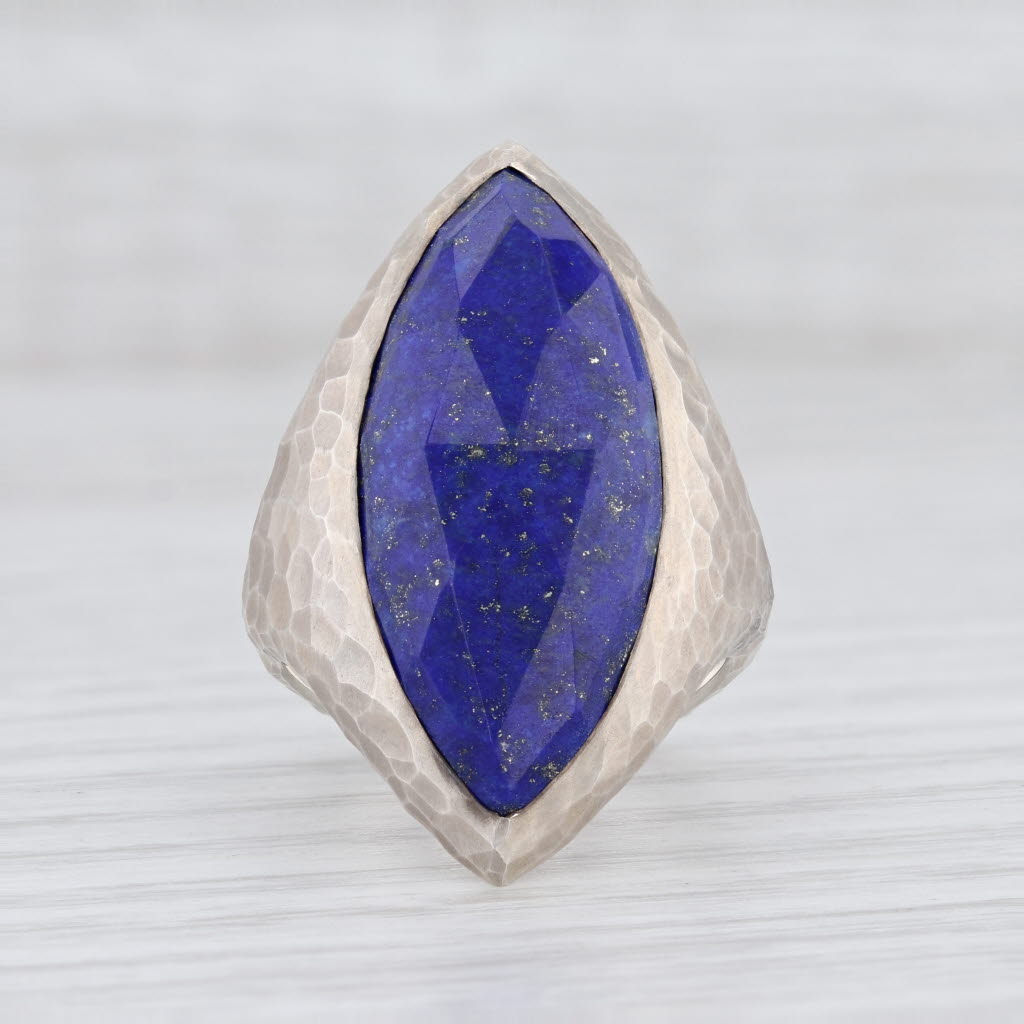 New Nina Wynn Blue Lapis Lazuli Ring Mekong Sterling Silver Hammered Size 7.25