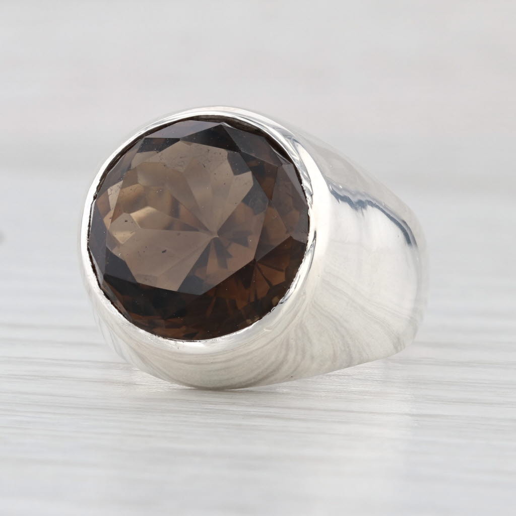 Vintage 10.50ct Smoky Quartz Ring Sterling Silver Size 10.5 - 10.75 Statement