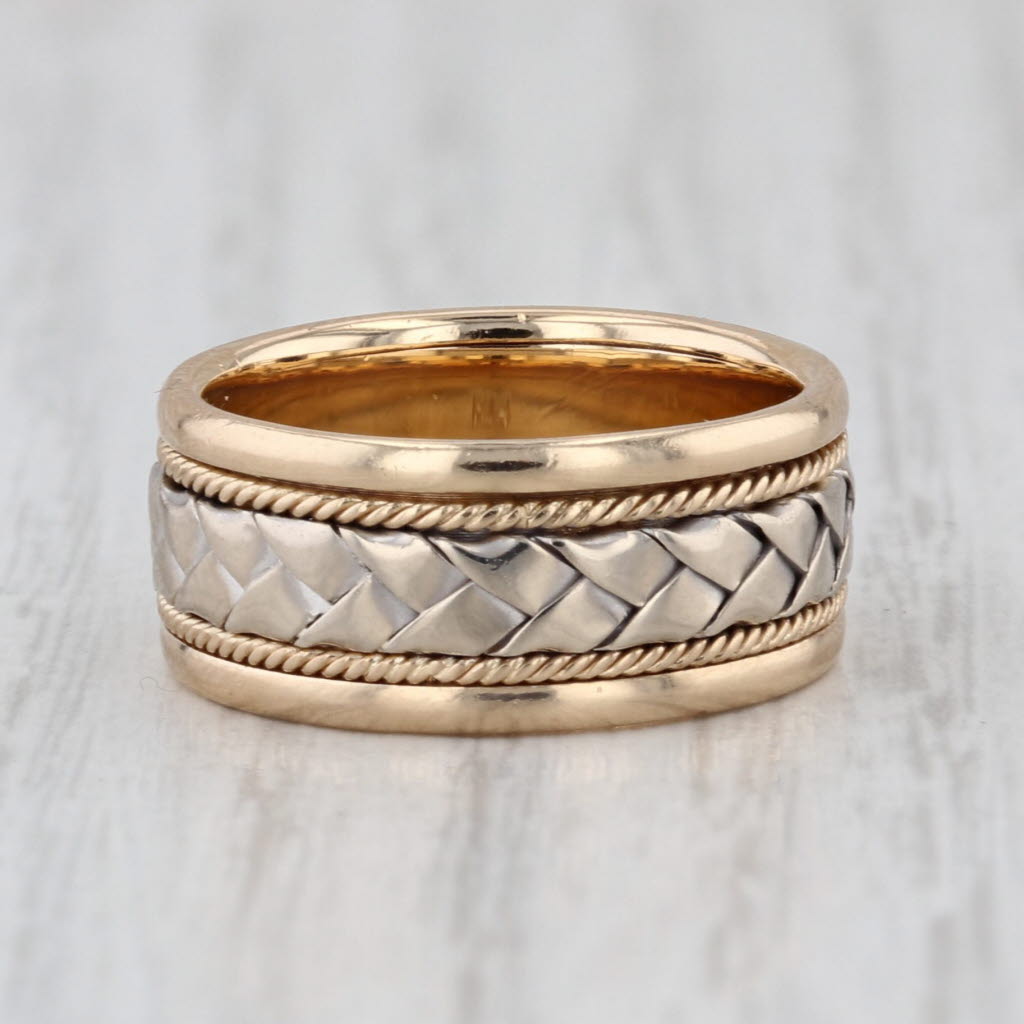 Woven 2-Tone Ring 14k Yellow White Gold Size 5.5 8mm Wide Band