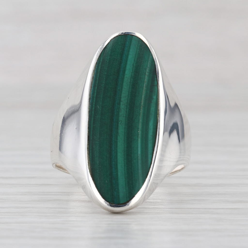 Vintage Green Malachite Statement Ring Sterling Silver Size 9.75